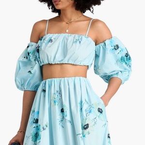 Zimmermann Light Blue Floral Crop Top